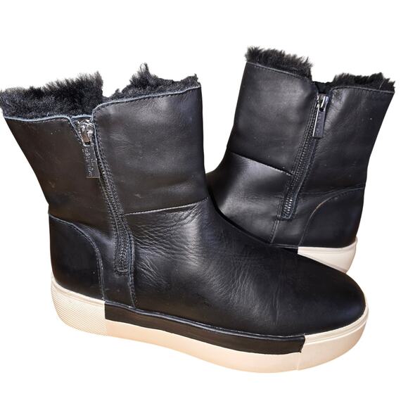 J/Slides NYC Leather Black Boots Platform Faux Fur Double Zip Waterproof 8.5 - Picture 6 of 8